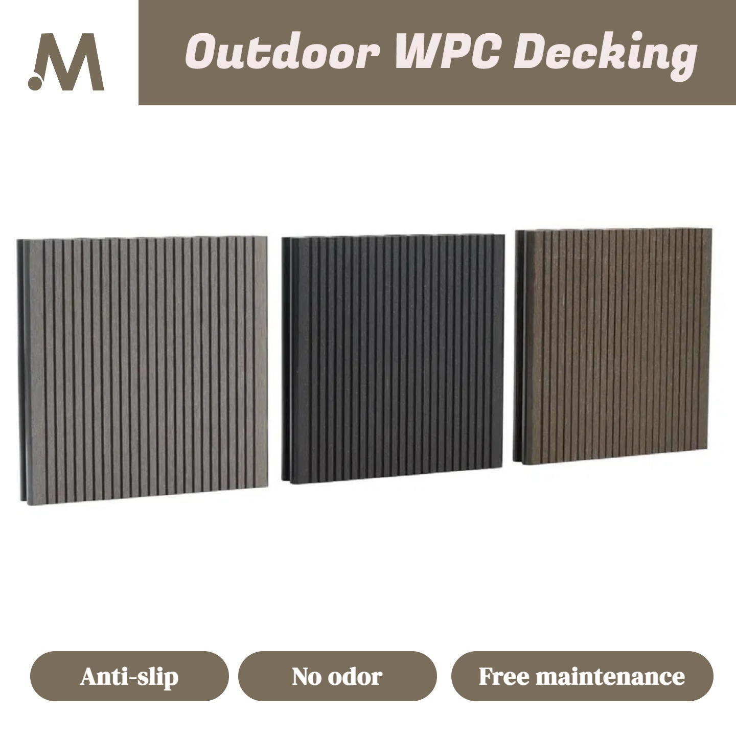 Strip Style Solid Core Round Hole Outdoor WPC Decking