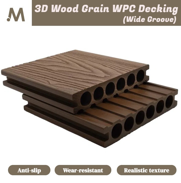 3D Wood Grain Wide Groove Round Hole Outdoor WPC Decking