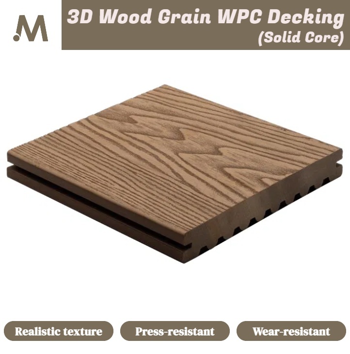 3D Wood Grain Solid Core Groove Round Hole Outdoor WPC Decking