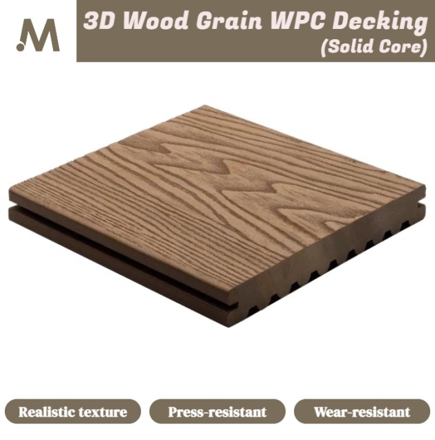 3D Wood Grain Solid Core Groove Round Hole Outdoor WPC Decking