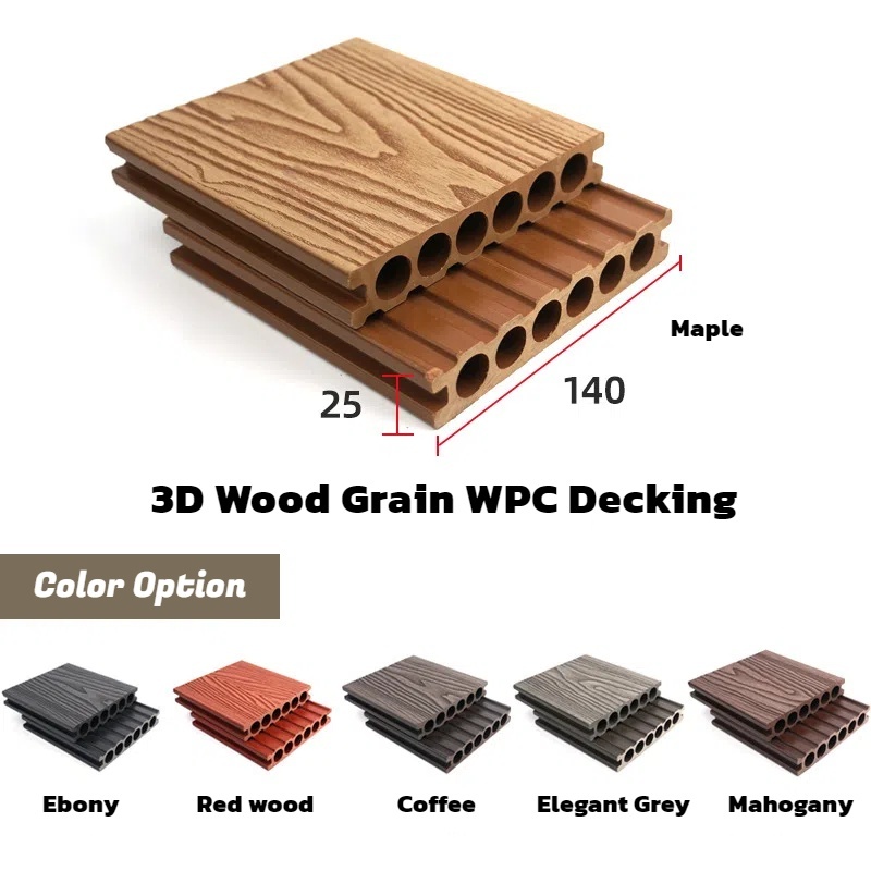 3D Wood Grain Wide Groove Round Hole Outdoor WPC Decking