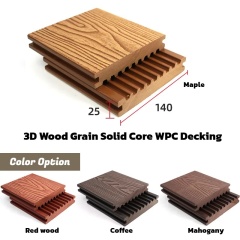 3D Wood Grain Solid Core Groove Round Hole Outdoor WPC Decking
