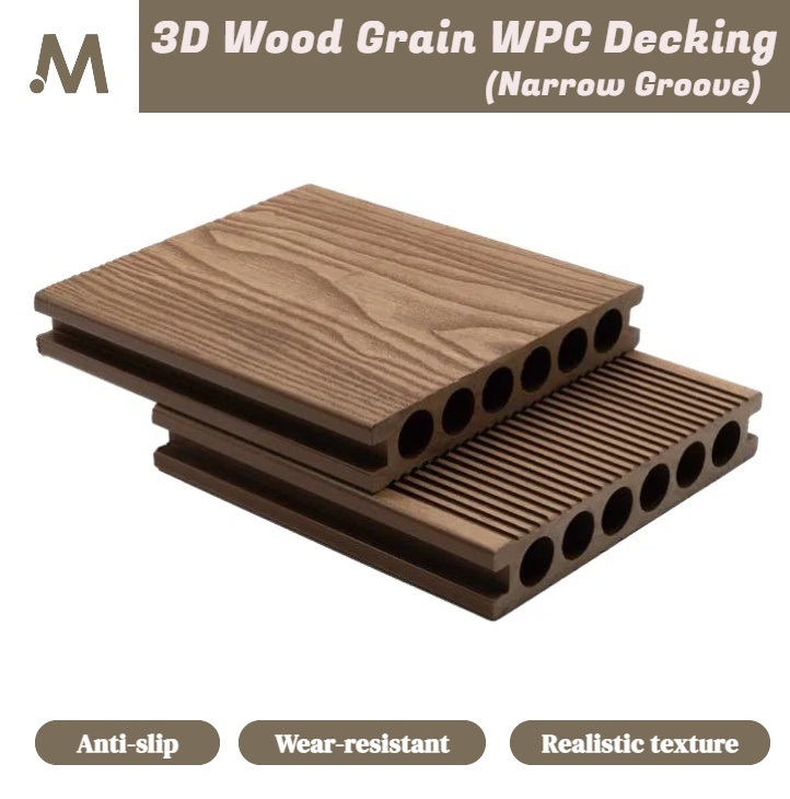 3D Wood Grain Narrow Groove Round Hole Outdoor WPC Decking