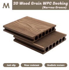3D Wood Grain Narrow Groove Round Hole Outdoor WPC Decking