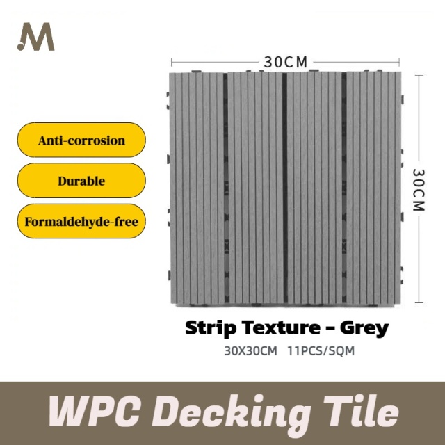 30X30CM Snap WPC Deck Tiles - Strip Texture Grey Color