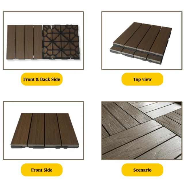 1st-Gen 30X30CM WPC Deck Tiles - 3D Embossed Coffee Color
