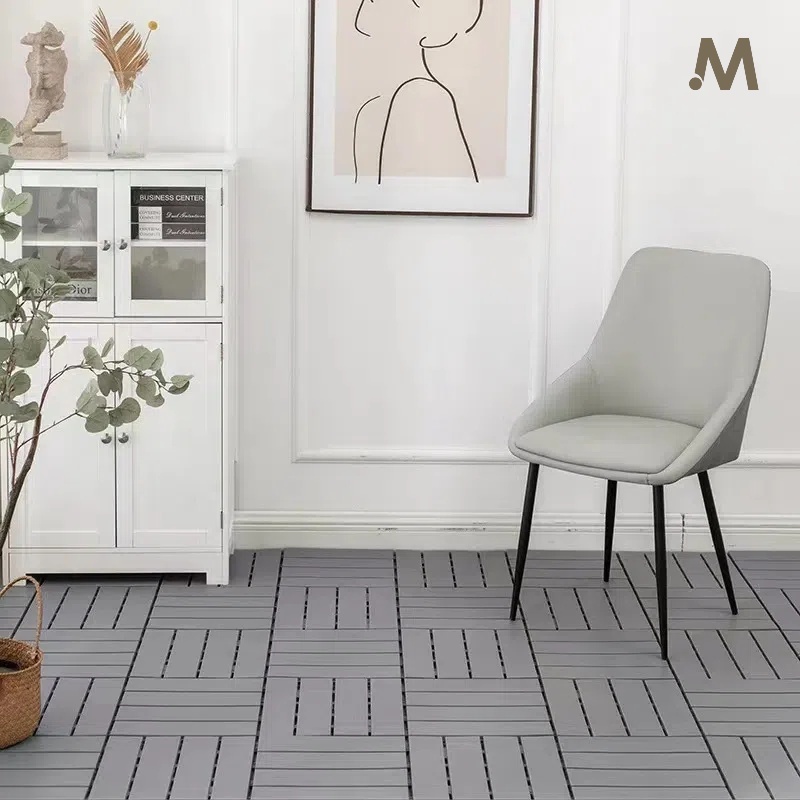 Removable Balcony Decking Tiles - 3D Embossed Grey Color
