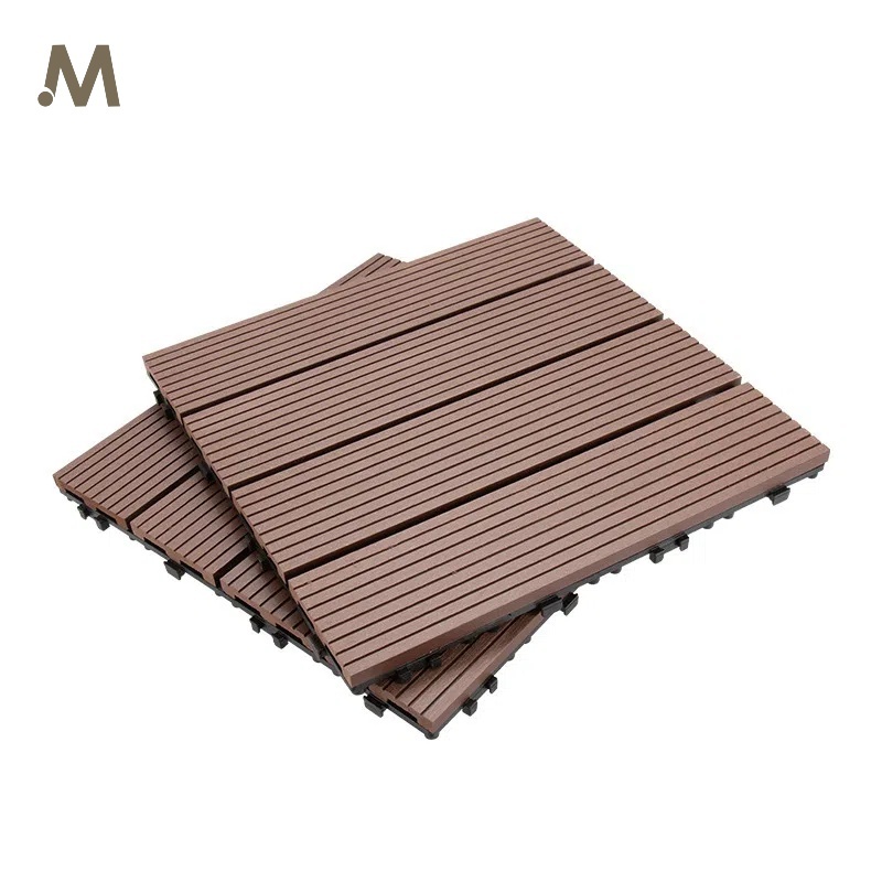 30X30CM Interlocking WPC Deck Tiles - Strip Texture Redwood Color