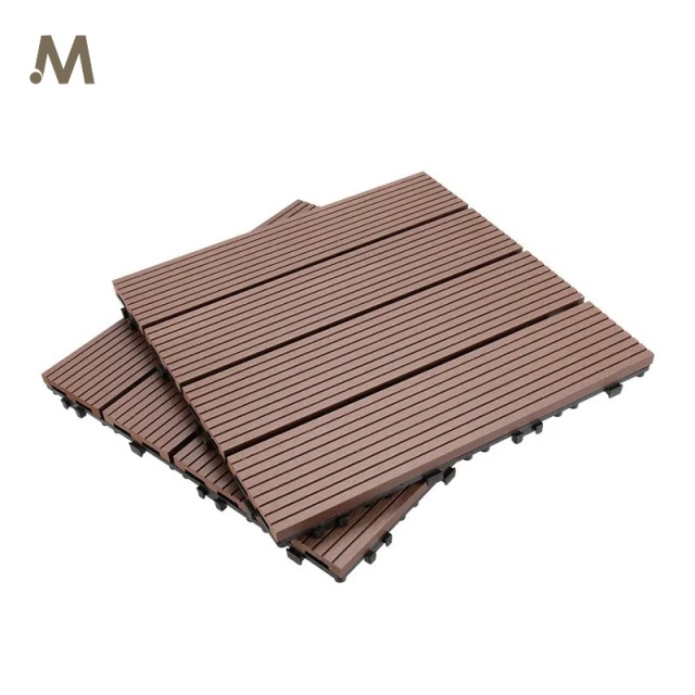 30X30CM Interlocking WPC Deck Tiles - Strip Texture Redwood Color