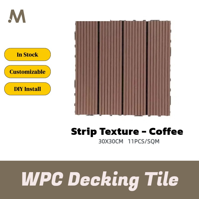 30X30CM Snap WPC Deck Tiles - Strip Texture Coffee Color