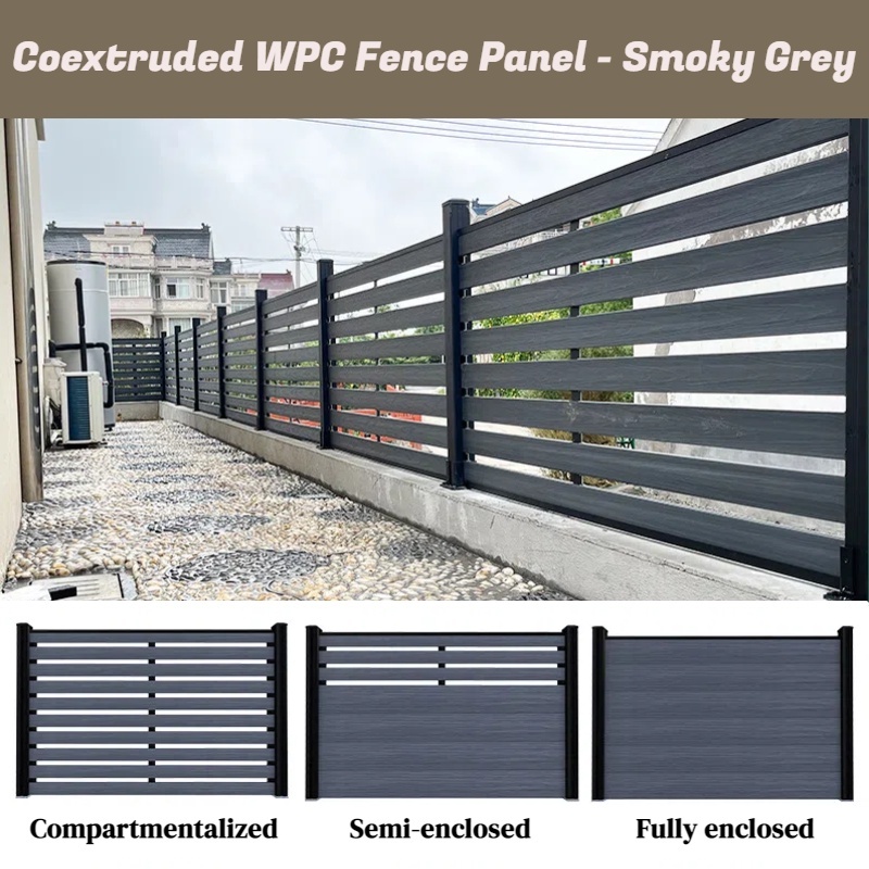 Co-extrusion Outdoor WPC Fence Panel - Smoky Grey Color