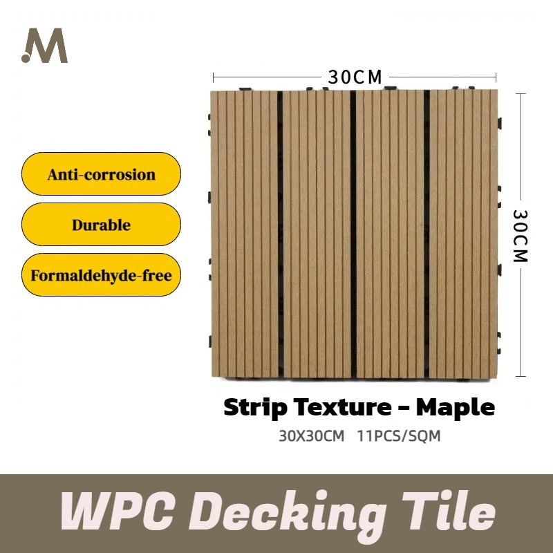30X30CM Snap WPC Deck Tiles - Strip Texture Maple Color