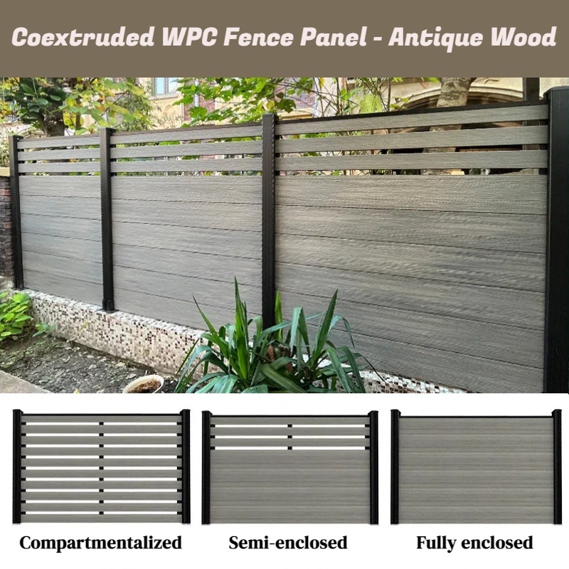 Co-extrusion Outdoor WPC Fence Panel - Antique wood Color