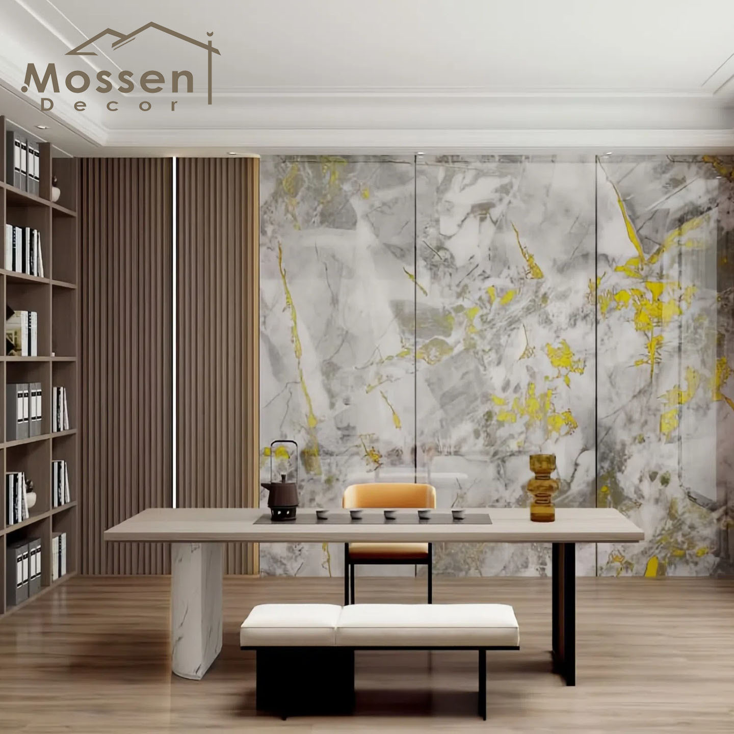 Bamboo Charcoal Board - 3D Printing Continuous Pattern Gold-Plated High Gloss PET Marble Design