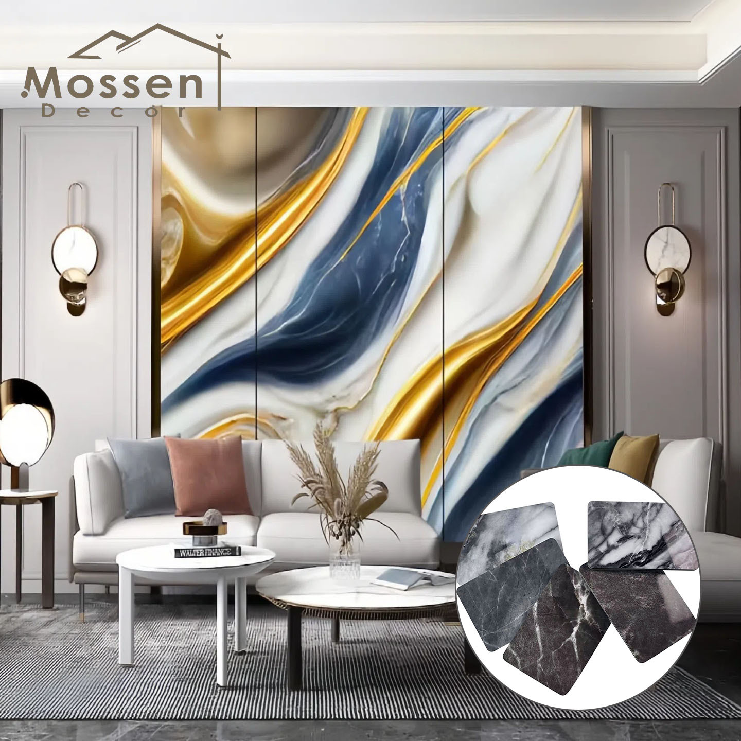 Bamboo Charcoal Board - 3D Printing Continuous Pattern Gold-Plated High Gloss PET Marble Design