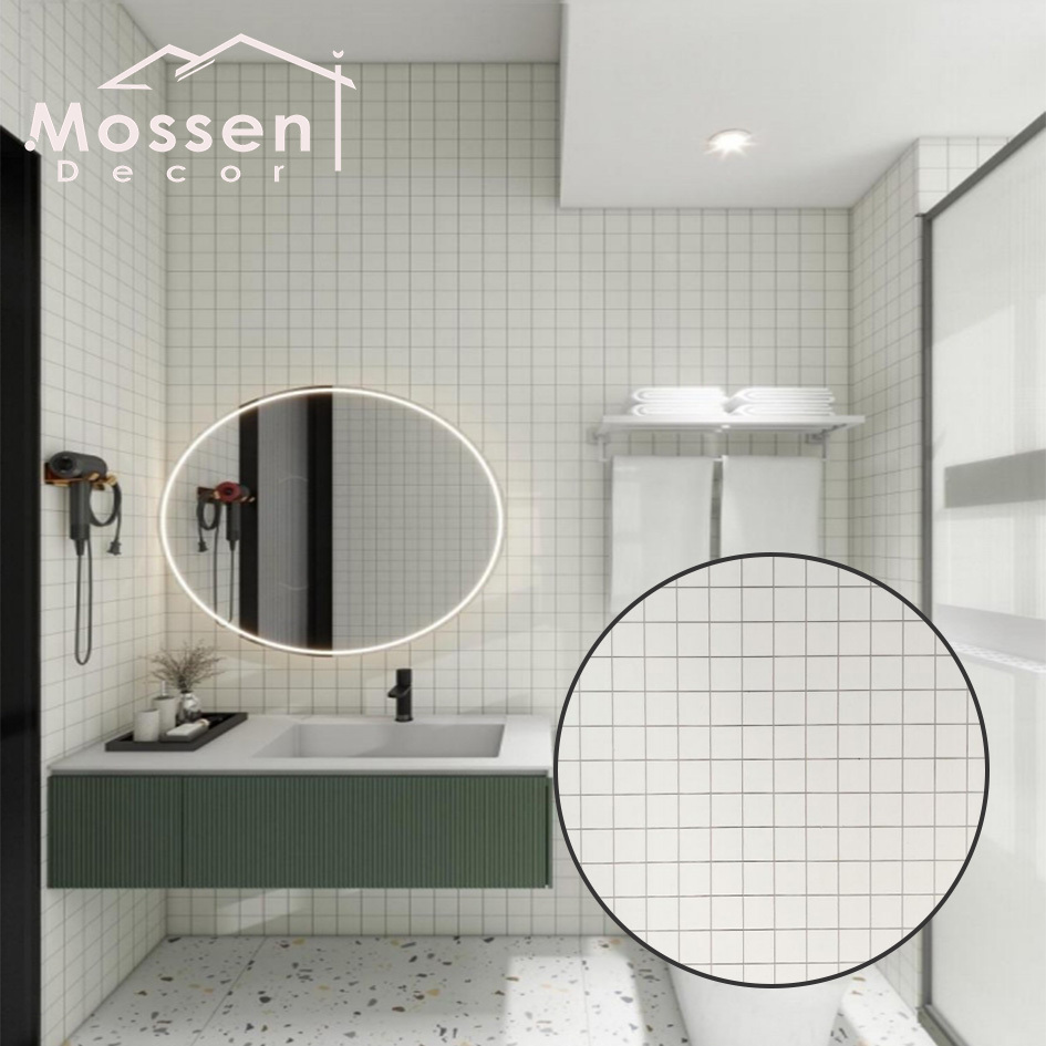 White Checkered Bathroom High Hardness Waterproof SPC Wall Panel