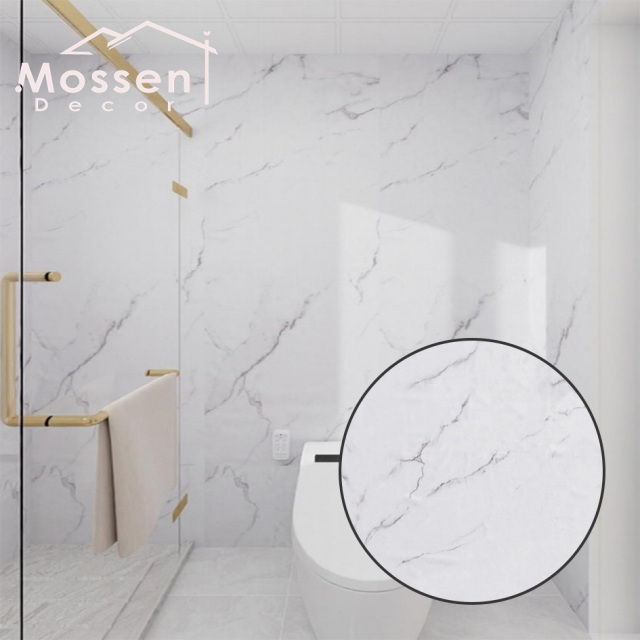 White Marble Bathroom Fire Retardant Waterproof SPC Wall Panel