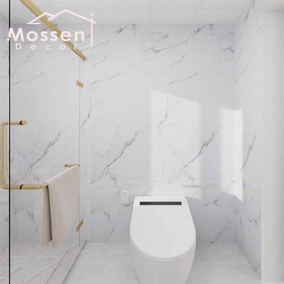 White Marble Bathroom Easy Clean Waterproof SPC Wall Panel