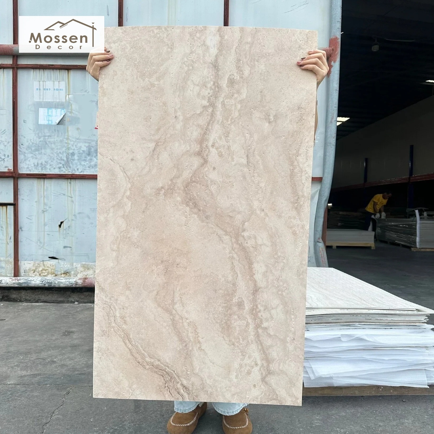 Anti-UV Exterior Soft Stone Cladding Travertine Print Weatherproof Facade Veneer