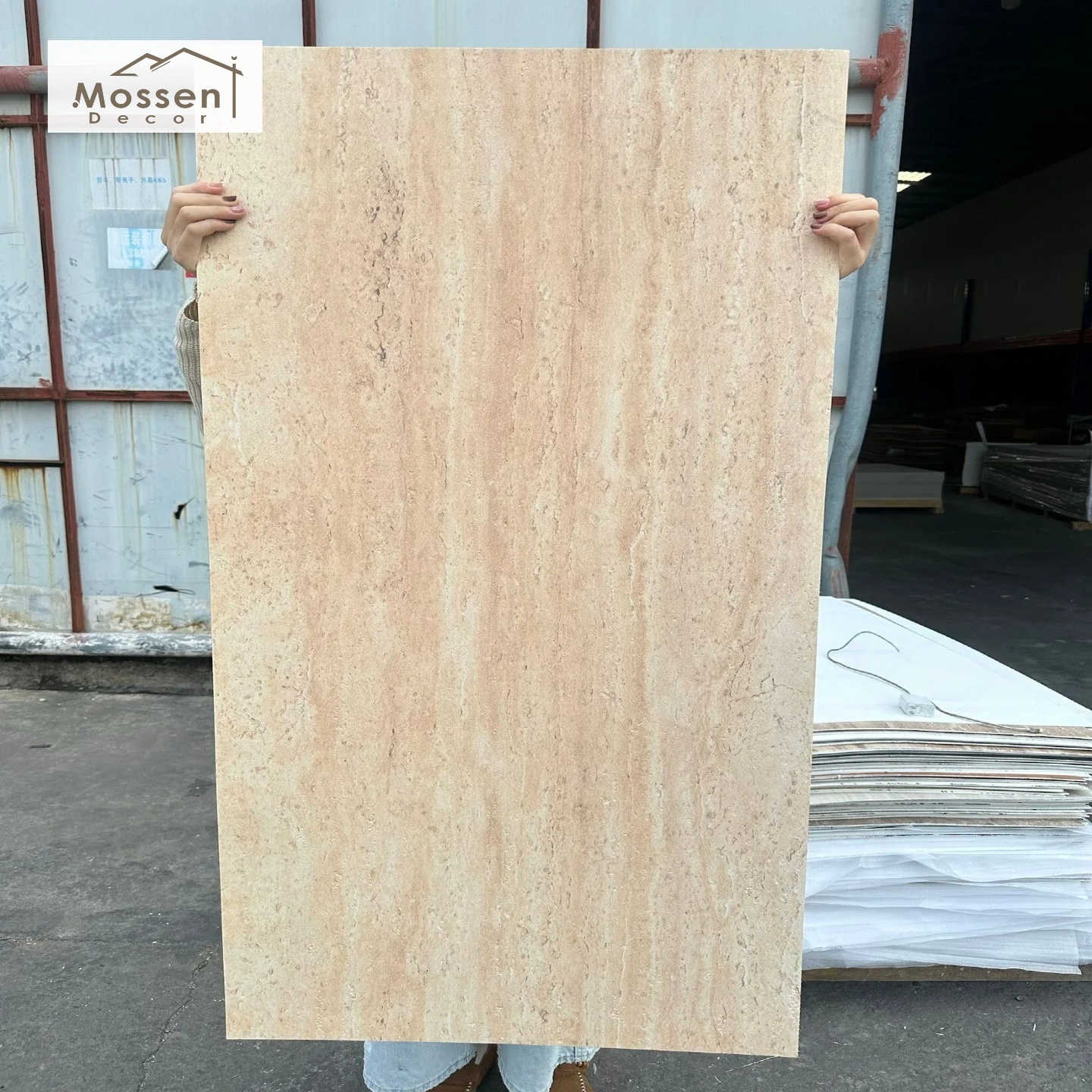 100% Waterproof Soft Stone Panel Travertine Print Anti-Mold Shower Wall Cladding