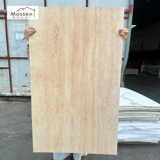 100% Waterproof Soft Stone Panel Travertine Print Anti-Mold Shower Wall Cladding
