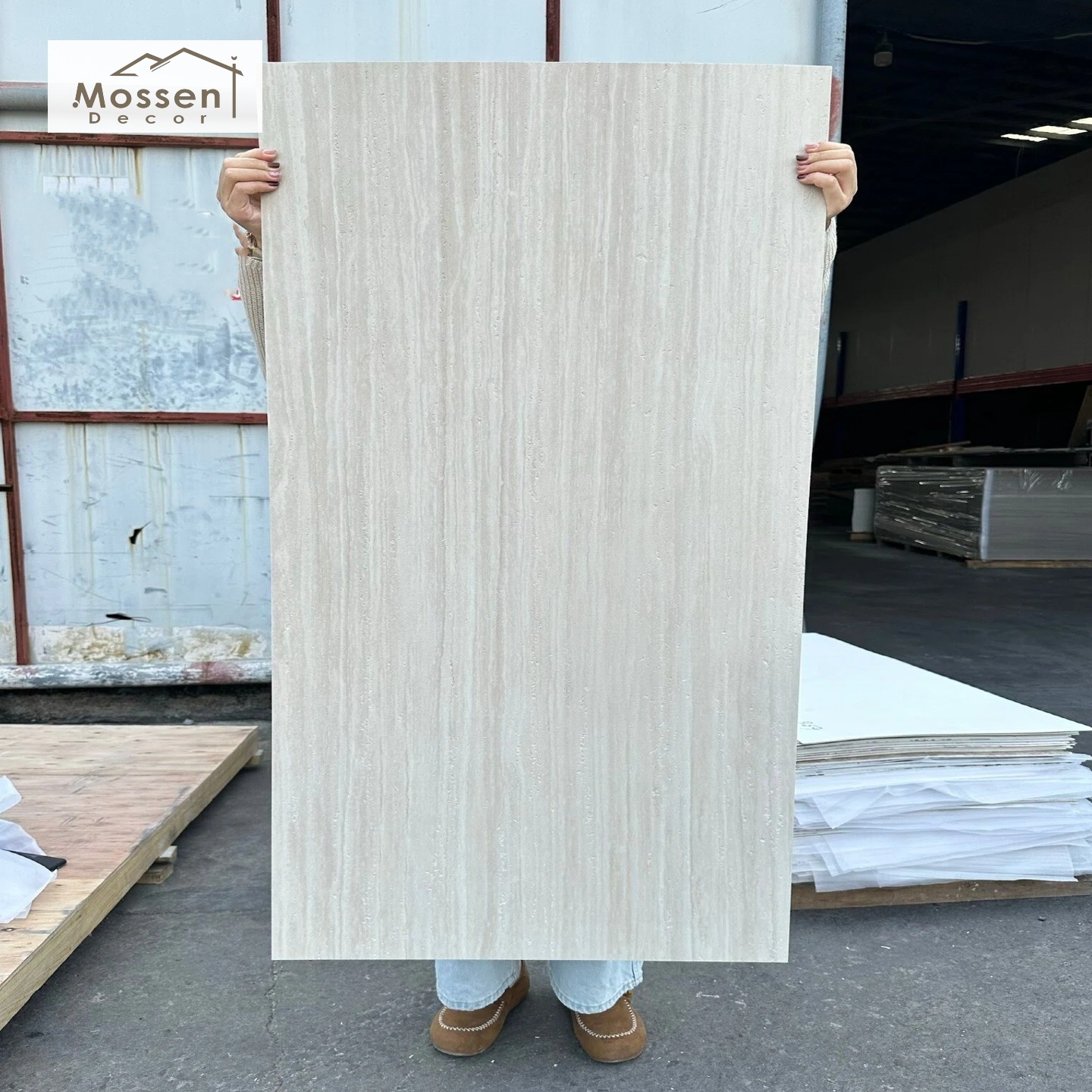 100% Waterproof Soft Stone Panel Travertine Print Anti-Mold Shower Wall Cladding