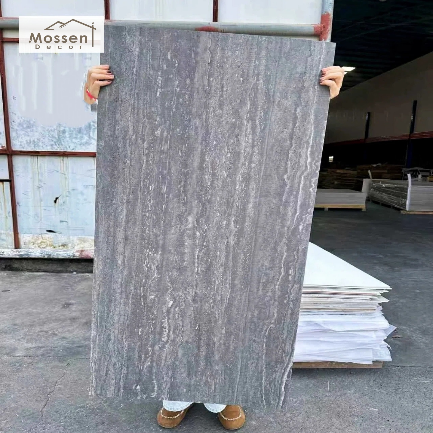 Dark Gray Printed Travertine Soft Stone Panel Flexible MCM Wall Cladding