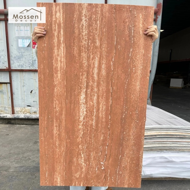 Classic Red Travertine Soft Stone Panel Bold Flexible MCM Wall Cladding for Commercial Interiors