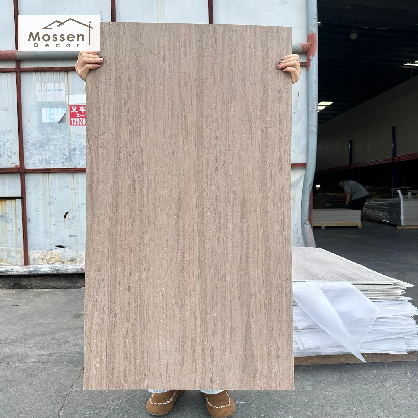 Restaurant Wall Cladding Soft Stone Panel Waterproof Travertine Print Easy Clean Fireproof