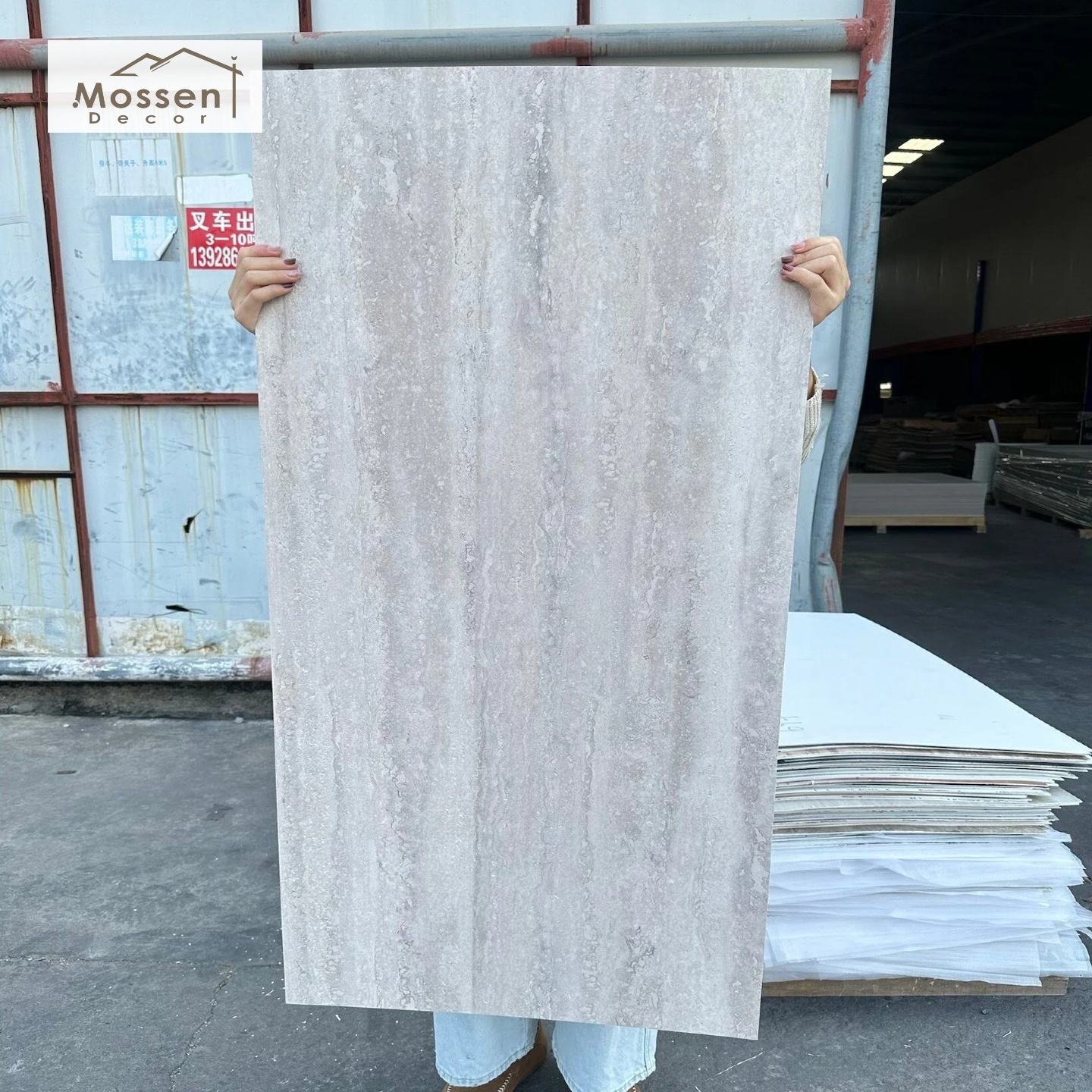 Restaurant Wall Cladding Soft Stone Panel Waterproof Travertine Print Easy Clean Fireproof