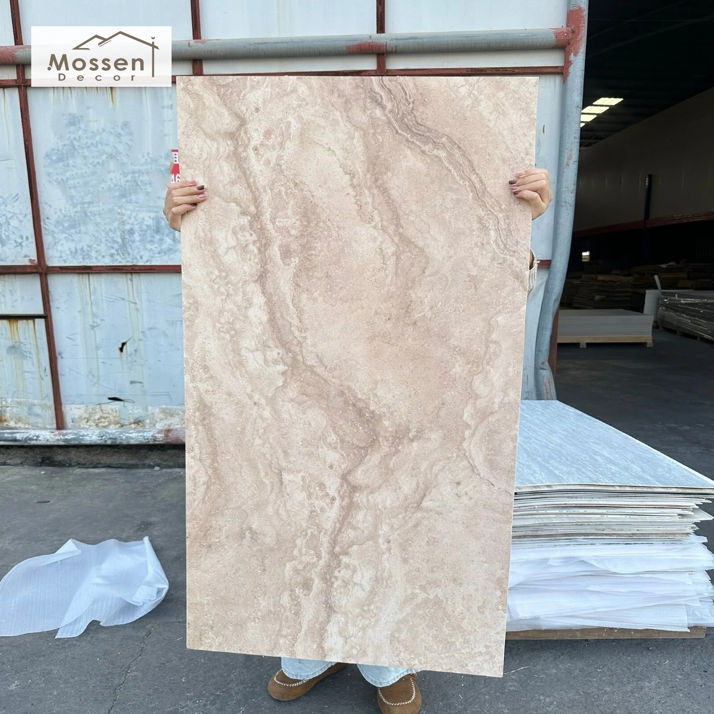 Restaurant Wall Cladding Soft Stone Panel Waterproof Travertine Print Easy Clean Fireproof