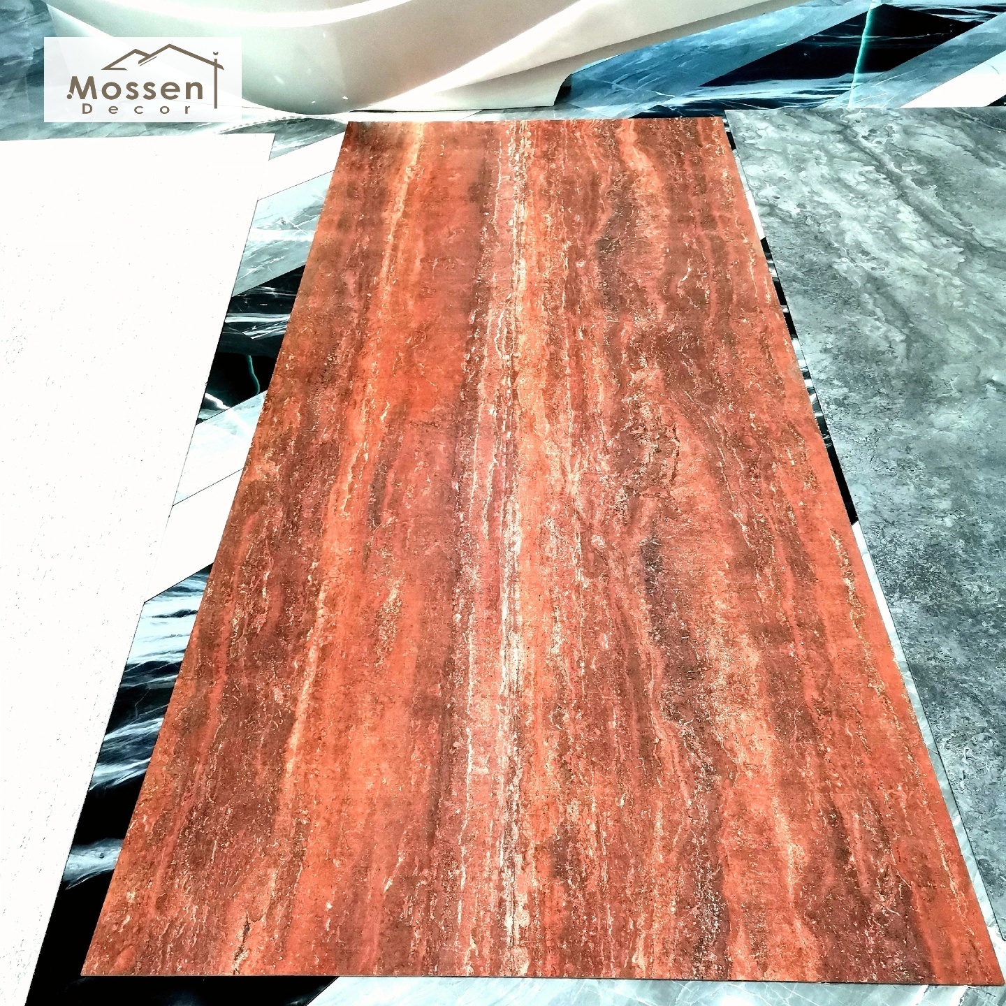 Printed Travertine Soft Stone Panel for Retail & Café Waterproof Easy-Clean MCM Commercial Wall Cladding