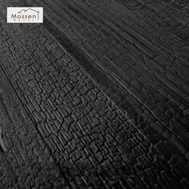 Industrial Black Burnt Wood Panels with Deep Charcoal Textured Finish for Modern Wall Cladding