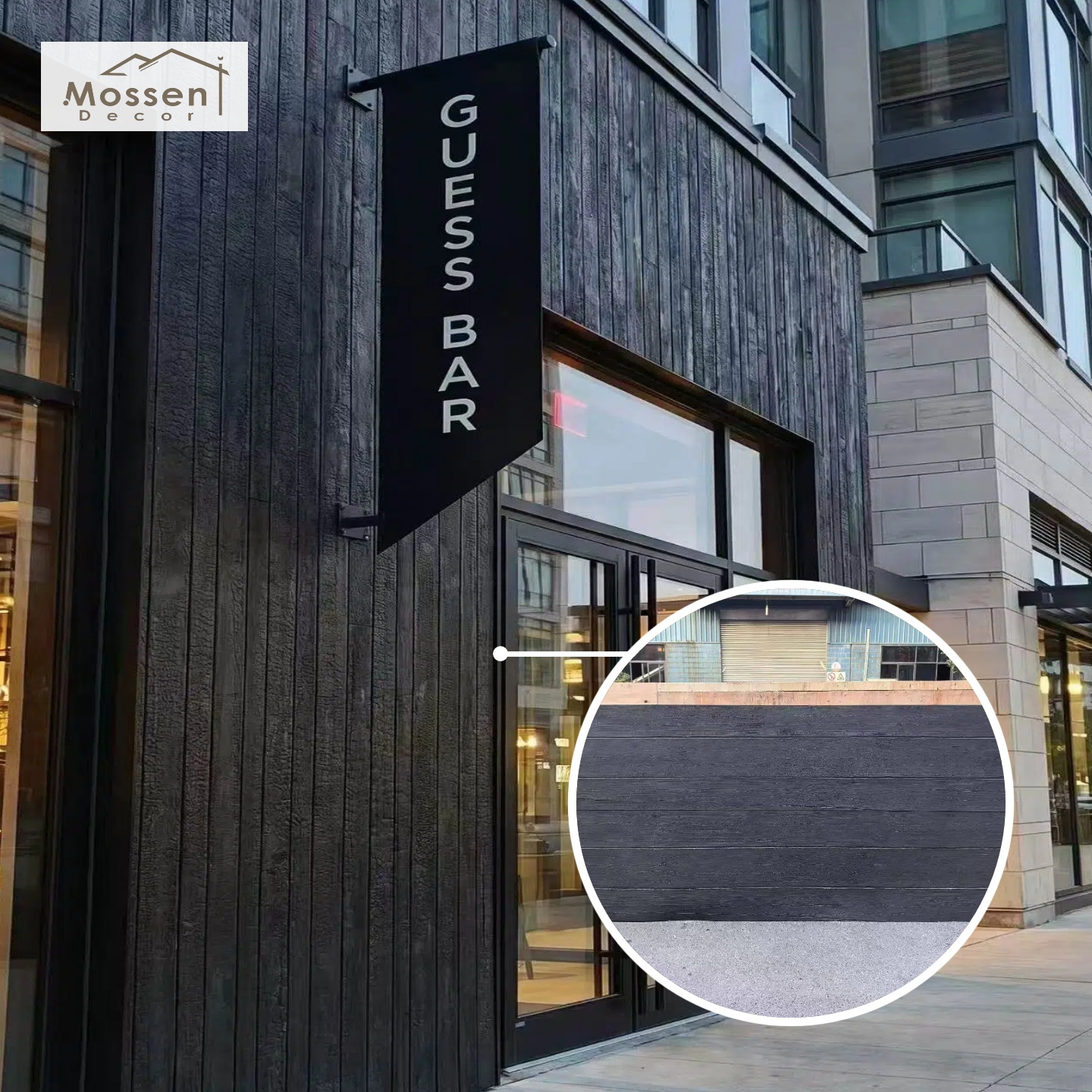 Burnt Wood Cladding Panels for Restaurant Entrance Doorway and Interior Wall Decoration