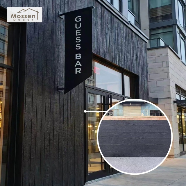 Burnt Wood Cladding Panels for Restaurant Entrance Doorway and Interior Wall Decoration