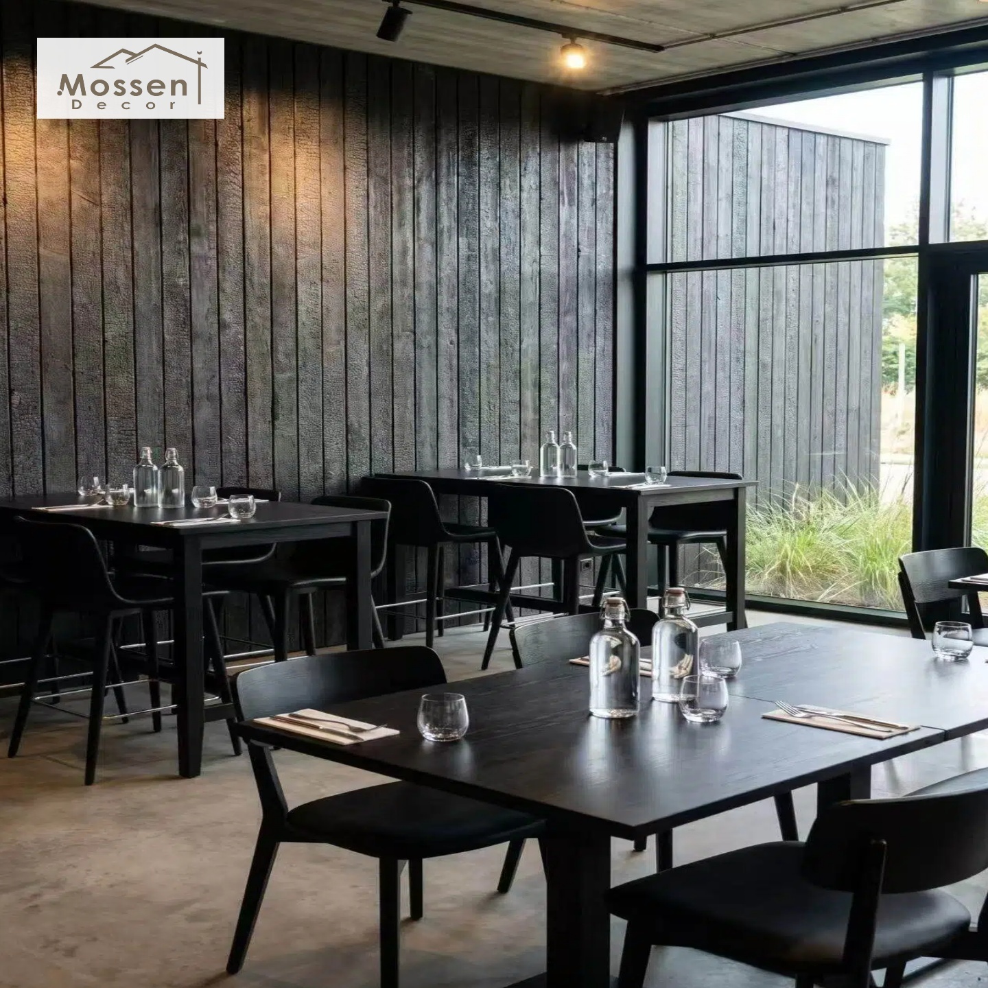 Burnt Wood Cladding Panels for Restaurant Entrance Doorway and Interior Wall Decoration