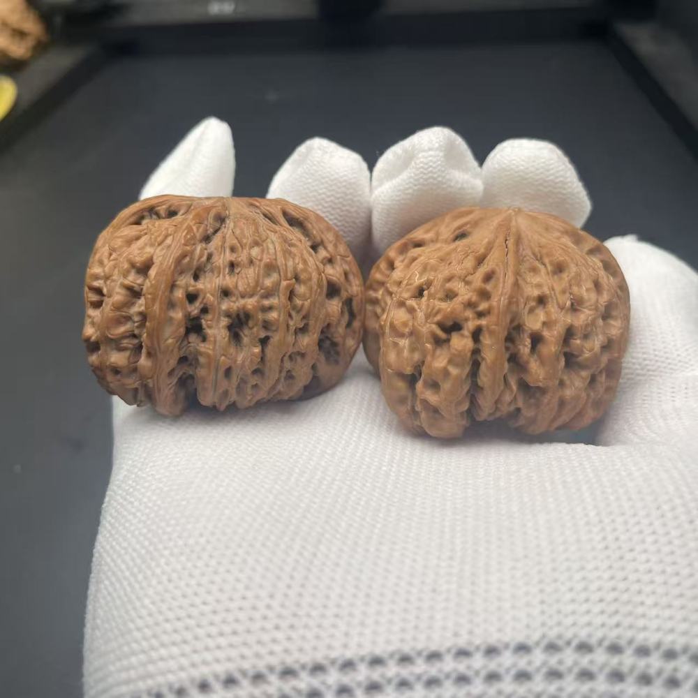 Premium White Lion Four-Edge Wenwan Walnuts, Natural Hand-Picked Hardwood Walnuts for Hand Play, Meditation, Collection & Gift, High-Quality Texture & Symmetrical Shape, Ready to Patina