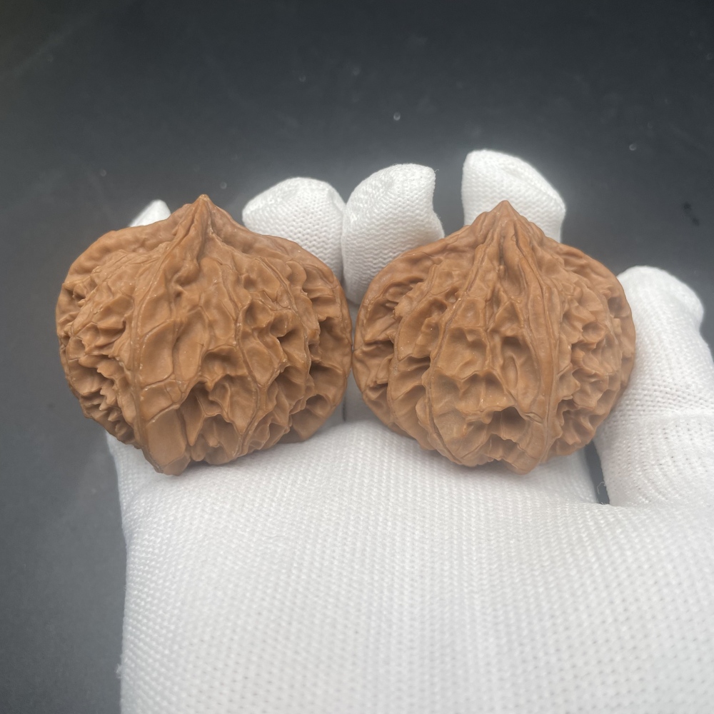 Qinmen Tri-Lobe Wenwan Walnuts | Rare Wild Old Tree Collection | Hand Polished Collectible Walnuts with Patina & Red Aging Effect