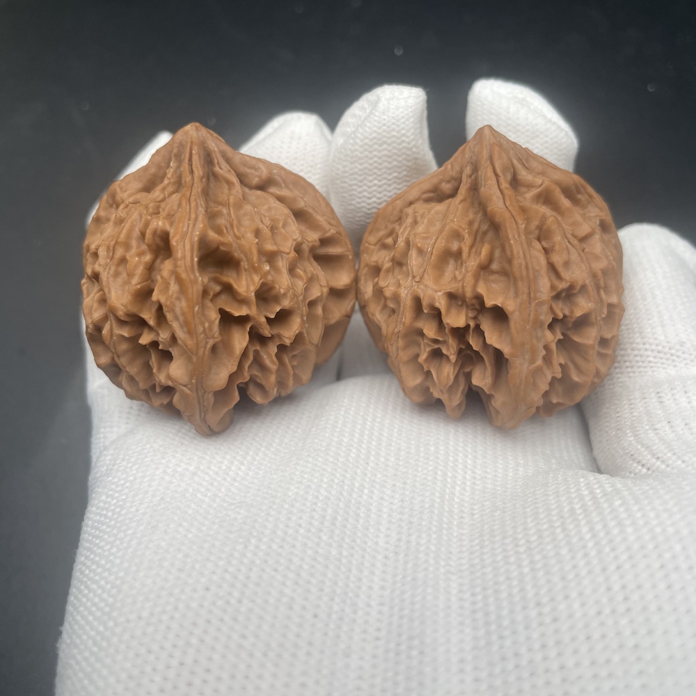 Qinmen Tri-Lobe Wenwan Walnuts | Rare Wild Old Tree Collection | Hand Polished Collectible Walnuts with Patina & Red Aging Effect