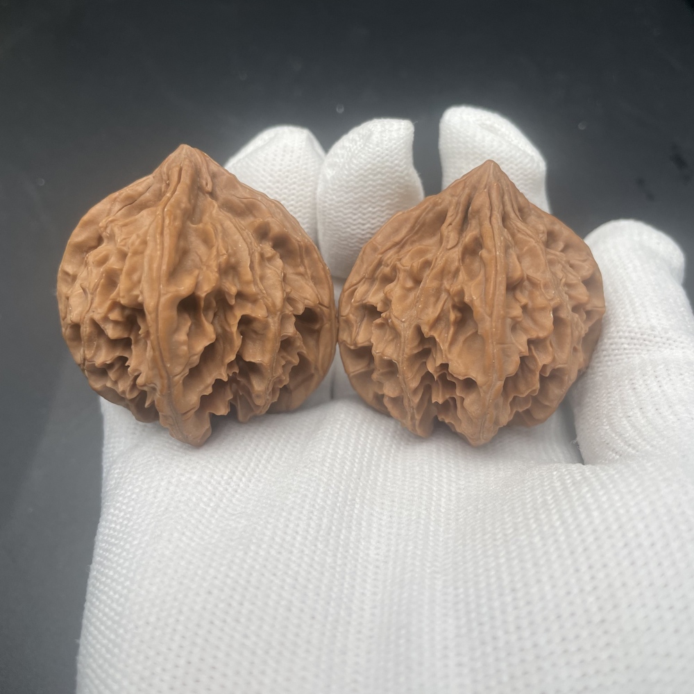 Qinmen Tri-Lobe Wenwan Walnuts | Rare Wild Old Tree Collection | Hand Polished Collectible Walnuts with Patina & Red Aging Effect