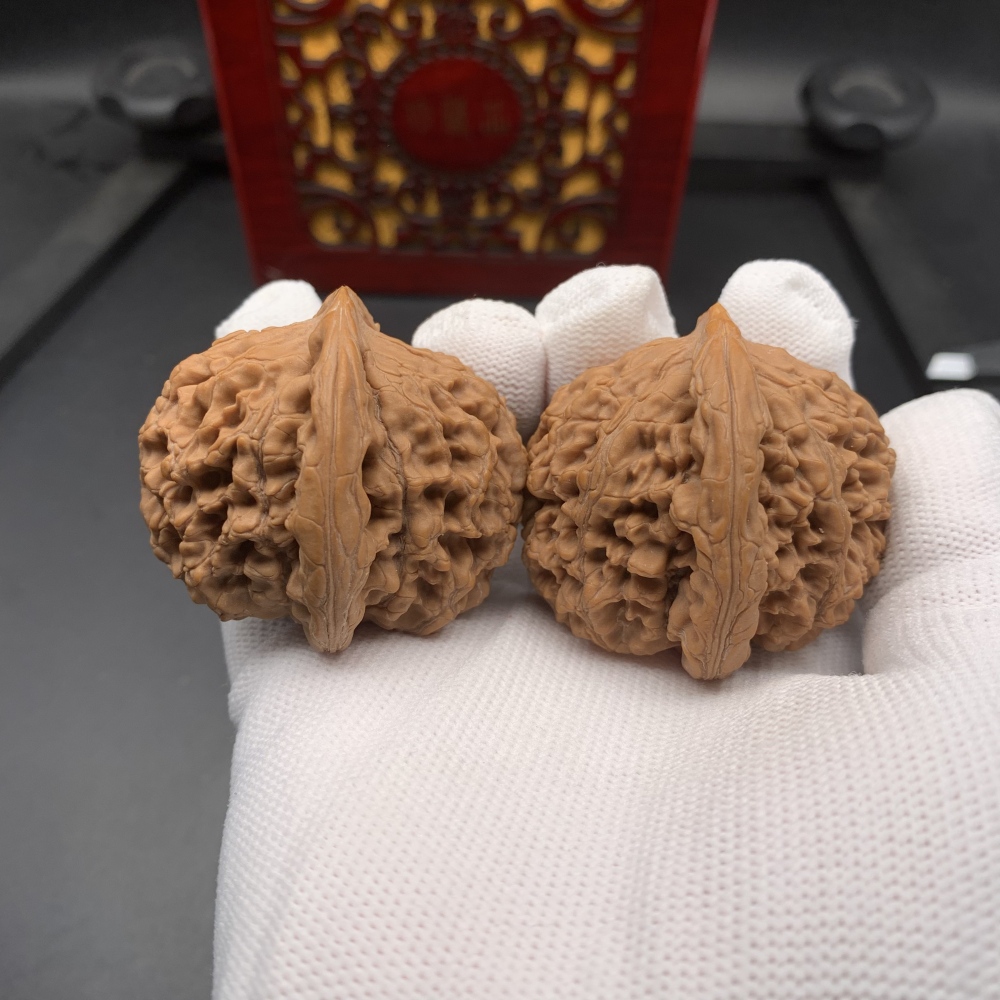 Water Texture Hand Walnut Wholesale | Bulk Stress Relief Hand Toy | 30-37mm Natural Hard Walnut Pair | Budget Collectible Bulk Stock