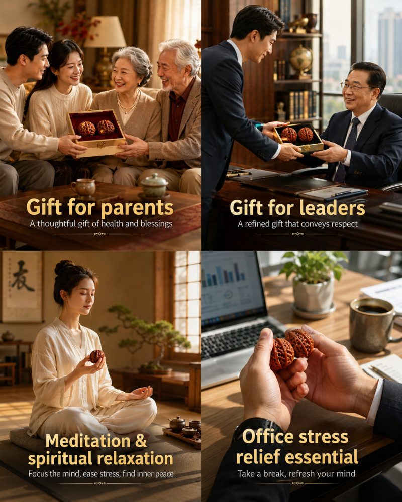 A Pair of Premium Natural Hand Exercise Walnut Balls, Stress Relief Hand Massage Ornaments, Collectible Rare Natural Craft Walnuts for Desk Decor & Meditation