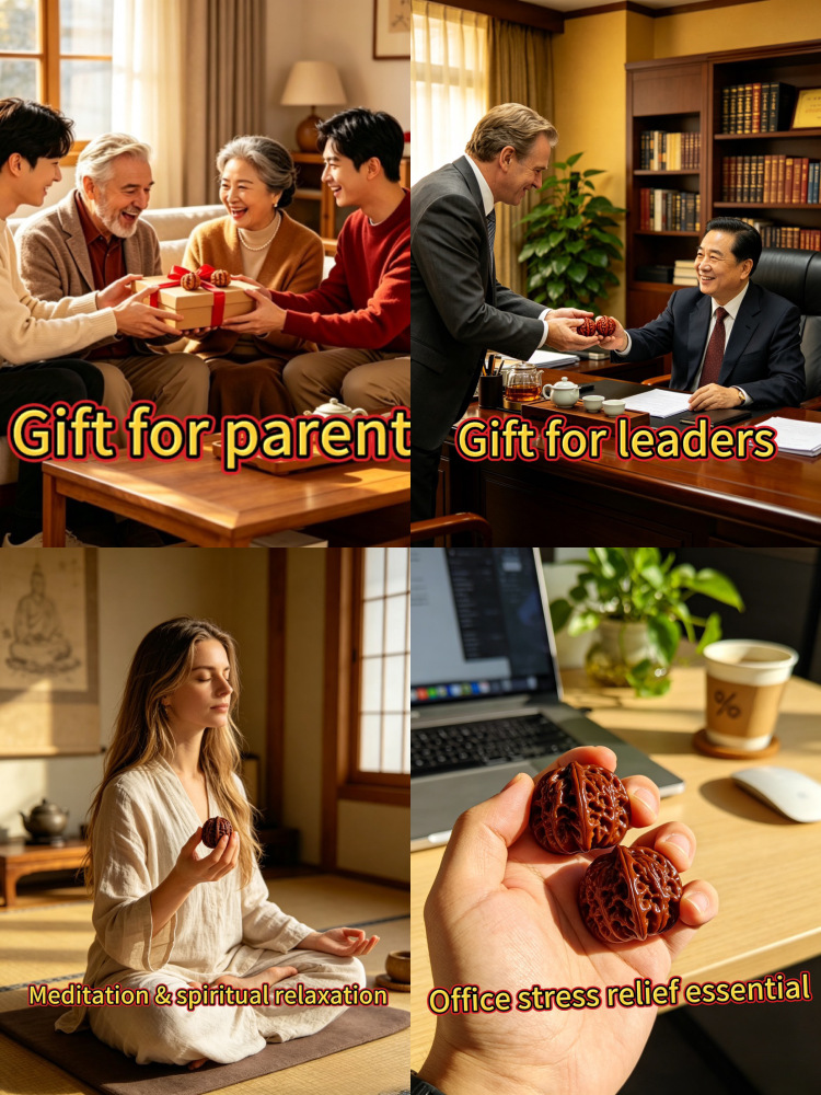 Flat Pan Two-Ridge Chinese Cultural Play Walnuts, Natural Wild Lion Head Stress Relief Hand Balls, Chinese Desktop Decorations, Playable Collectibles with Natural Patina