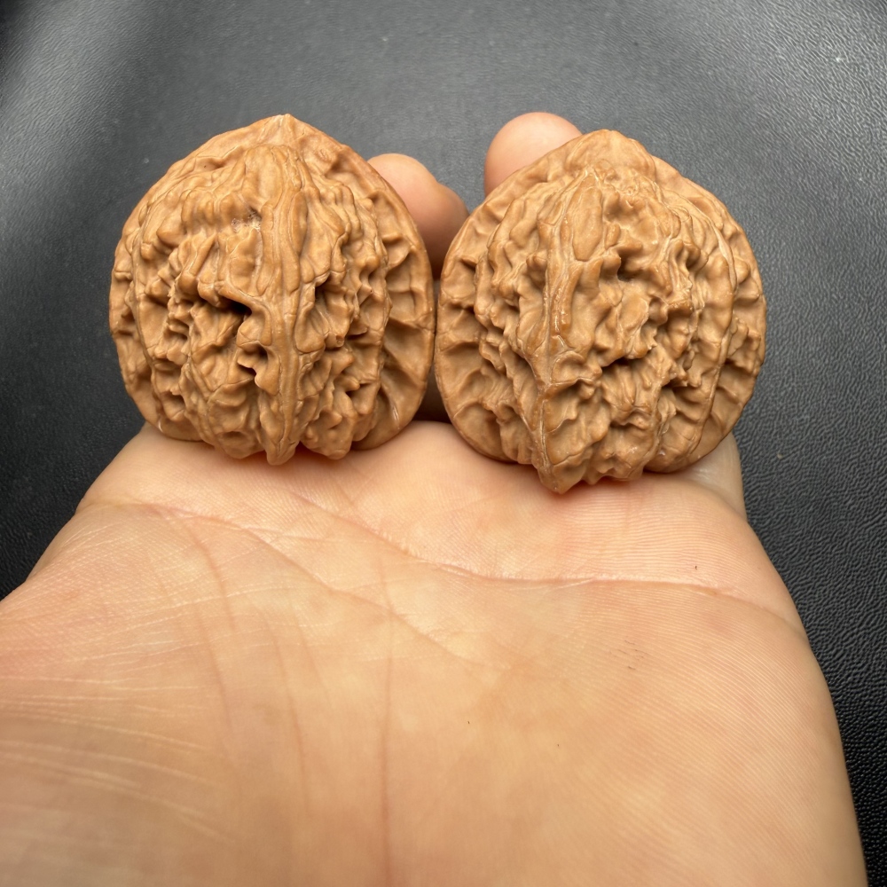 38mm Natural Triangle White Lion Head Wenwan Walnut, Wild Un-spliced Chinese Hand Play Collectible for Meditation & Desk Decor