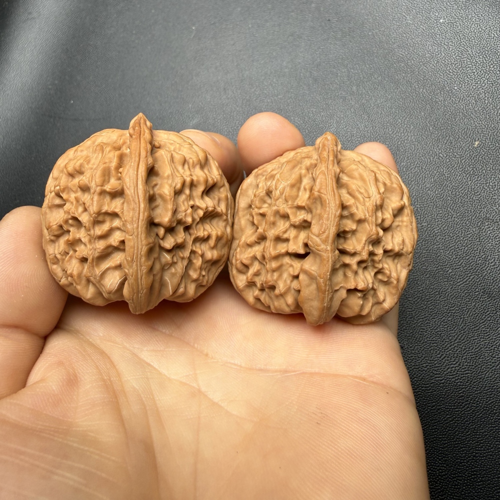 38mm Natural Triangle White Lion Head Wenwan Walnut, Wild Un-spliced Chinese Hand Play Collectible for Meditation & Desk Decor