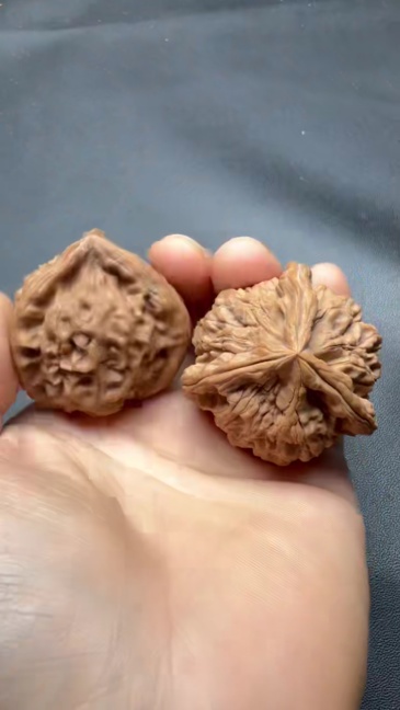 Natural Kylin Three-Ridge Wenwan Walnut Pair, Hand Matched Raw Skin Chinese Oriental Collectible Stress Relief Hand Fidget Gift Wholesale Custom Logo