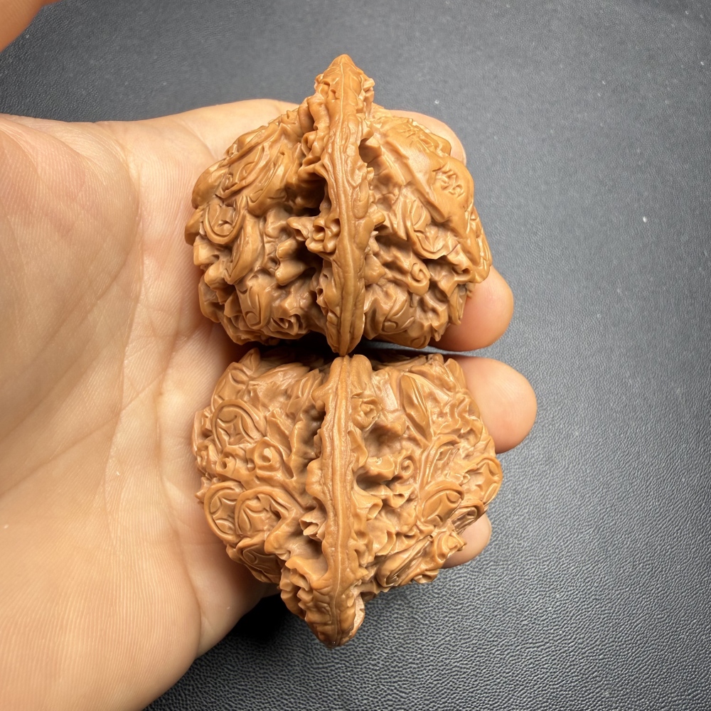 45mm Hand Carved God of Wealth Wenwan Walnut Pair | Natural Chinese Collectible Ornament, $800