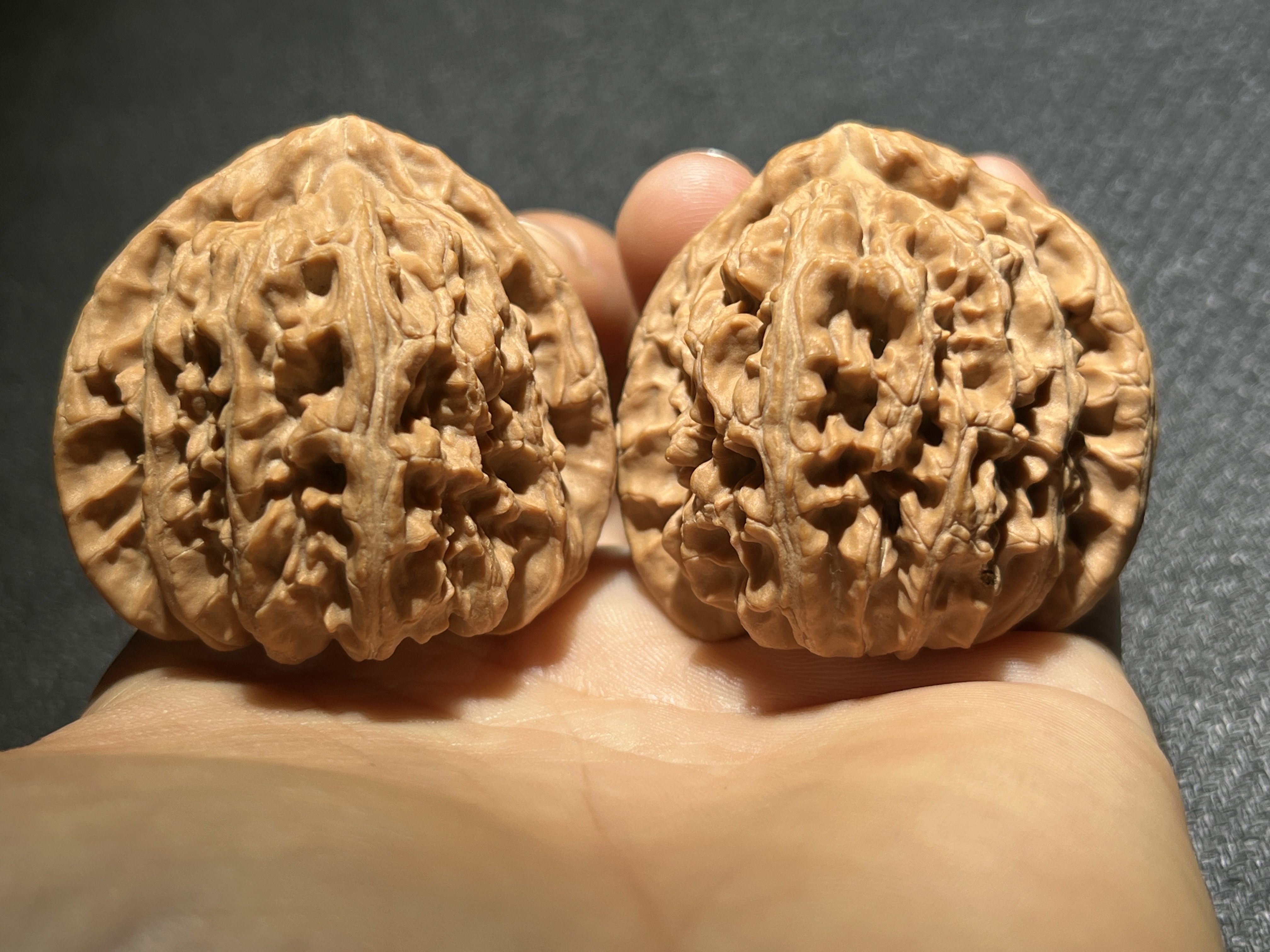 Triangular White Lion Walnut Pair, Natural Hand-Matched Chinese Craft Walnut for Home Aesthetic Decoration & Craft Gift Display