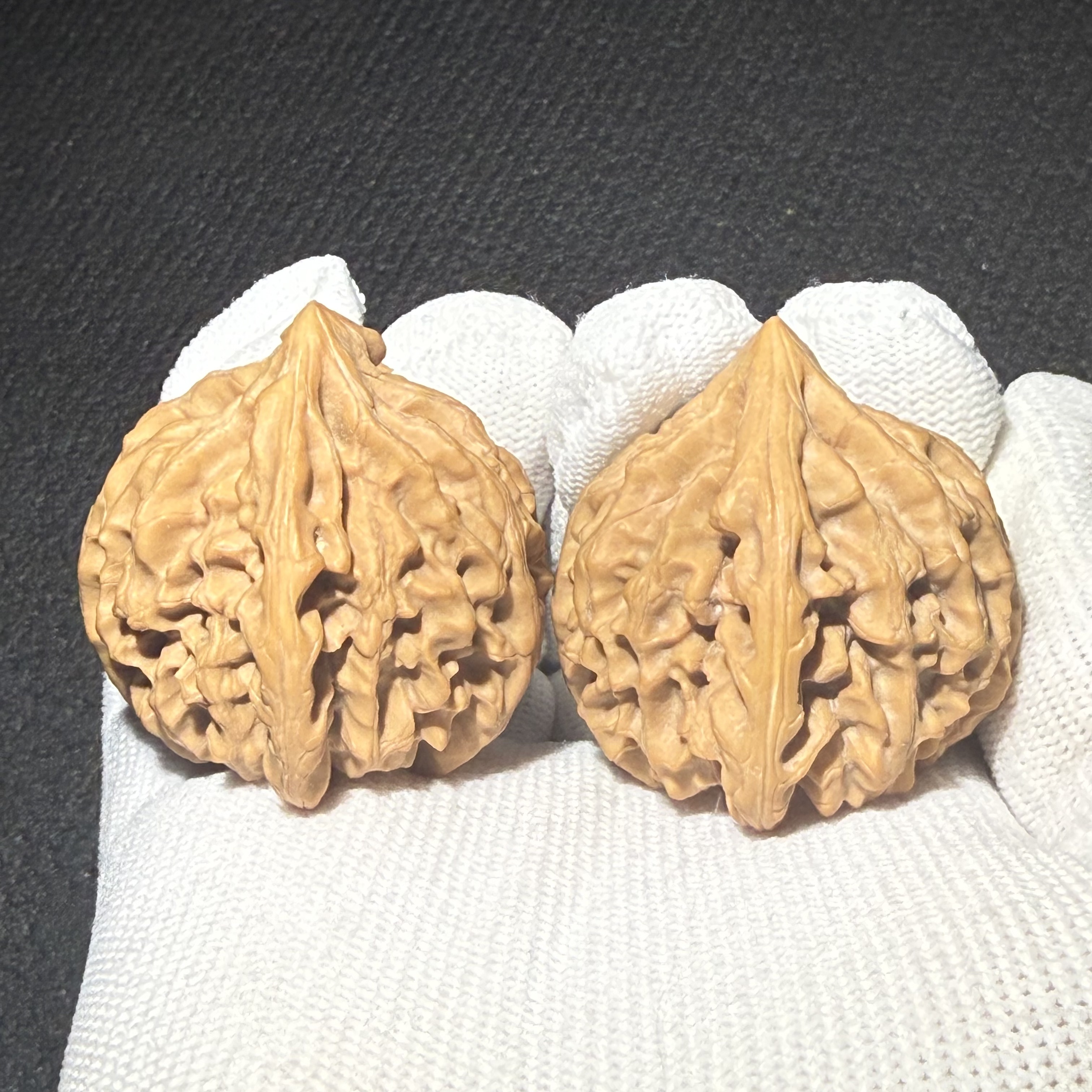 Longmenjian Wenwan Walnut Pair, Natural Hand Rolling Walnuts with Unique Cup-shaped Concave Bottom, Oriental Handicraft for Collection & Desk Decor