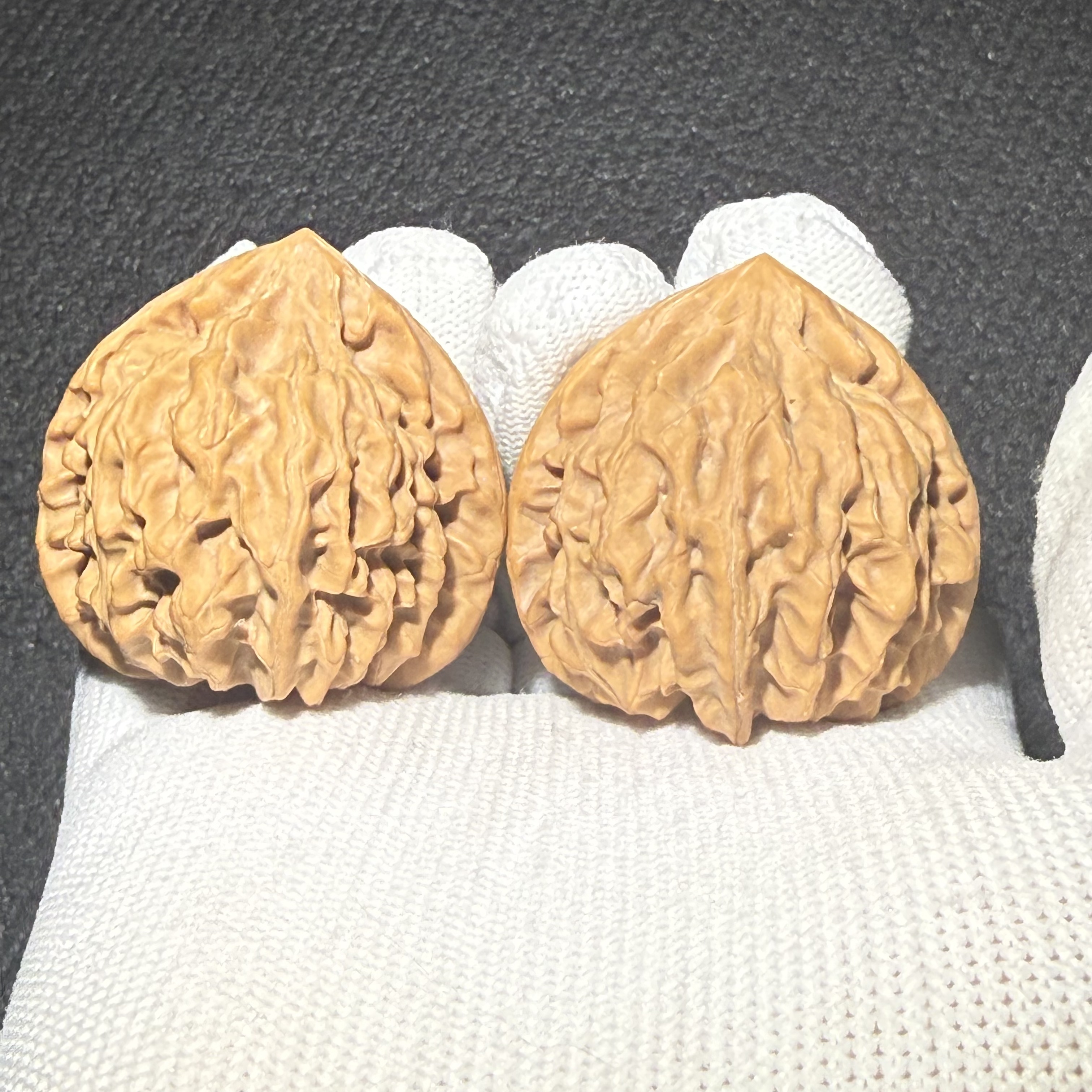 Longmenjian Wenwan Walnut Pair, Natural Hand Rolling Walnuts with Unique Cup-shaped Concave Bottom, Oriental Handicraft for Collection & Desk Decor